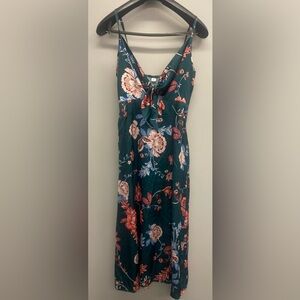 Silky Green Print Midi Dress with slit